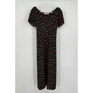 Womens Dark Floral Maxi Dress Size L Cottagecore Vintage Romantic